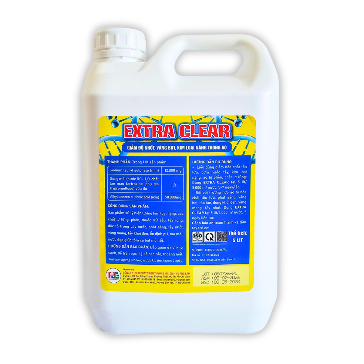 EXTRA CLEAR (5L) - GIẢM NHỚT, VÁNG BỌT, KIM LOẠI NẶNG TRONG AO